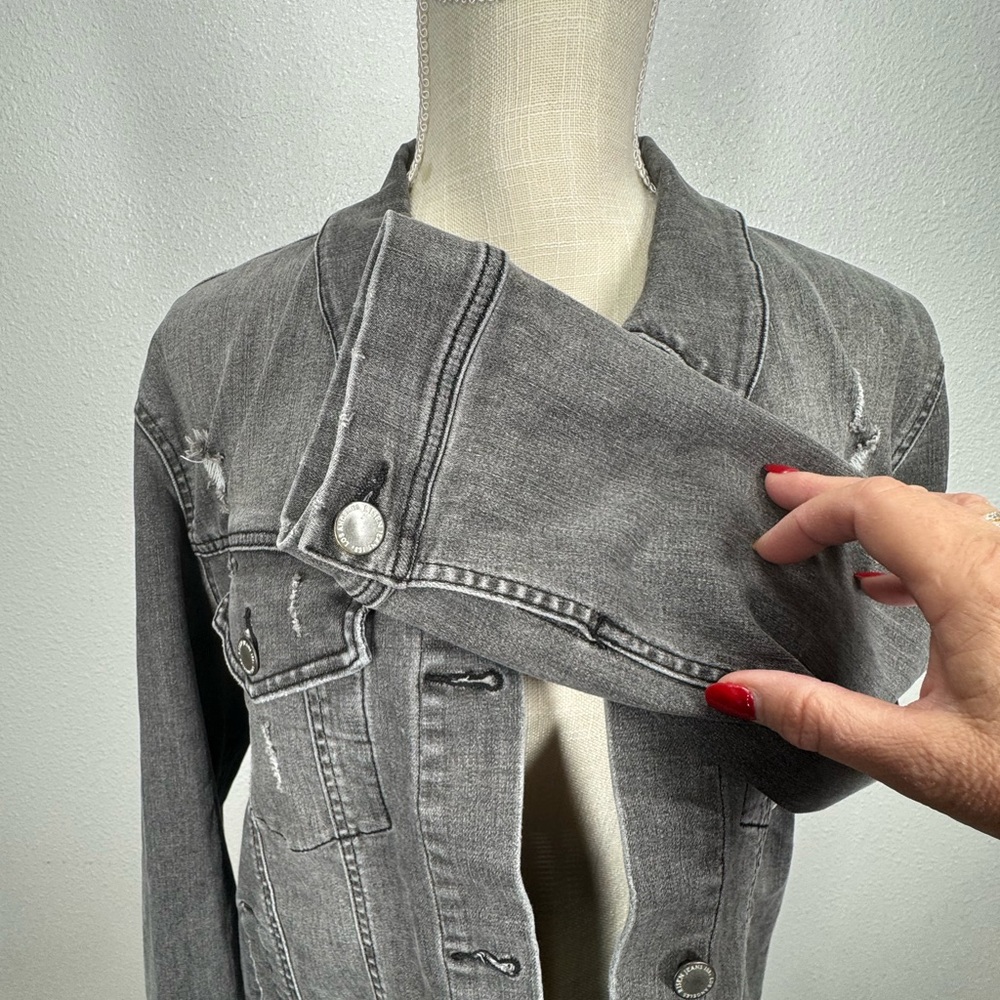RISEN Distressed Denim Jacket 1XL Button Down Style #XRDJ1115 Charcoal Black - Picture 5 of 9